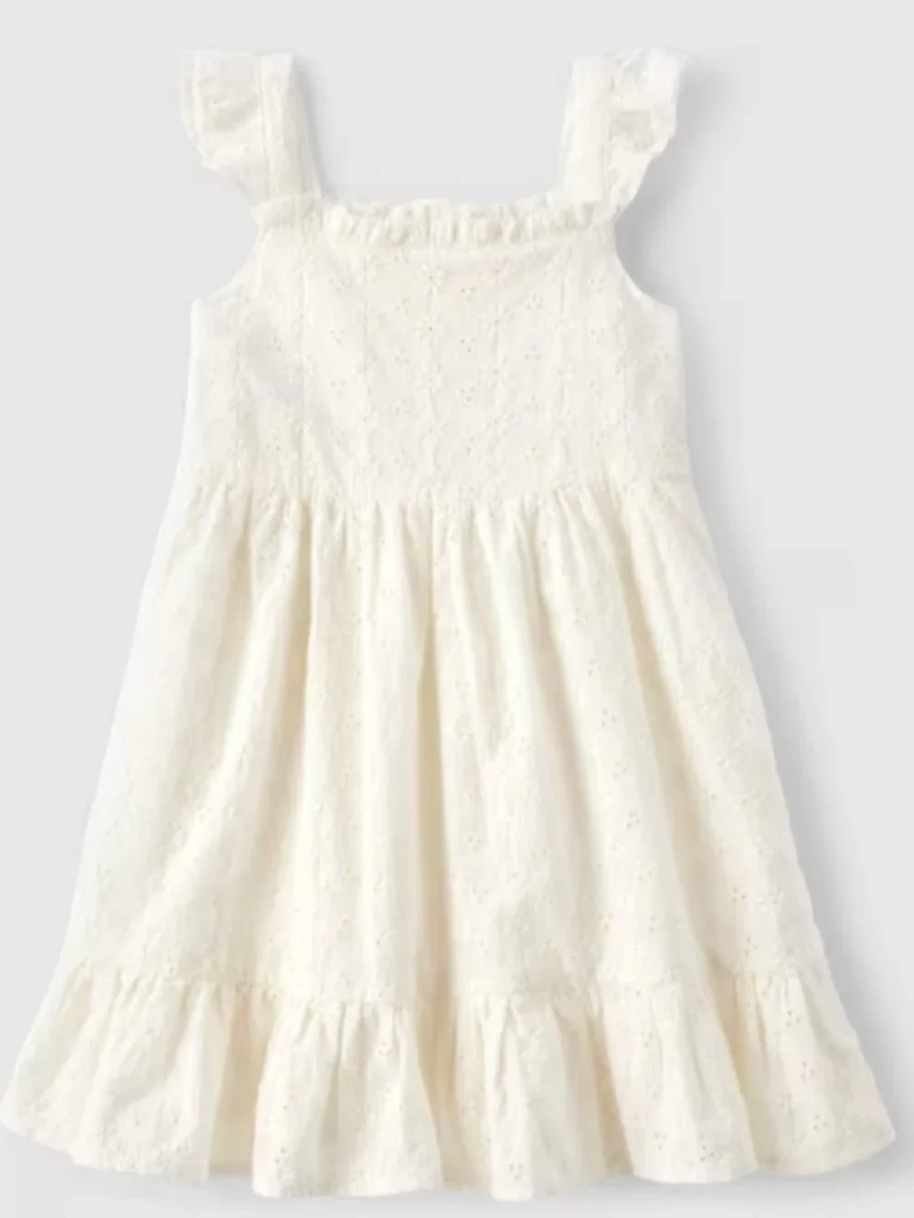 Gymboree Girls White Bunny's Tail Sleeveless Eyelit Flutter Dress Prairie Fields